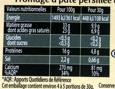 Saint Agur - Nutrition facts - fr
