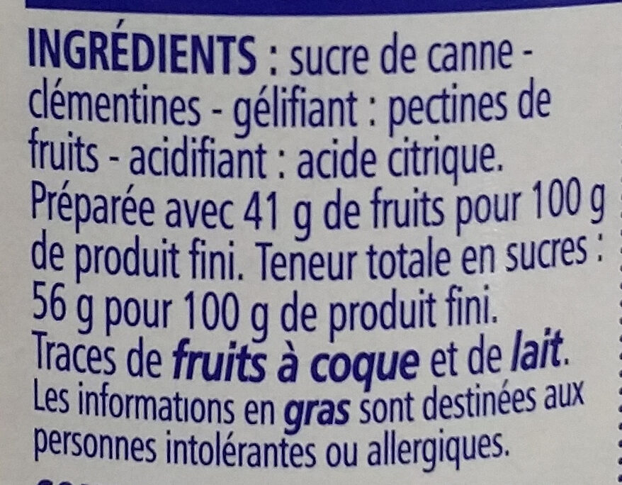 Confiture Clémentine de France - Ingrédients