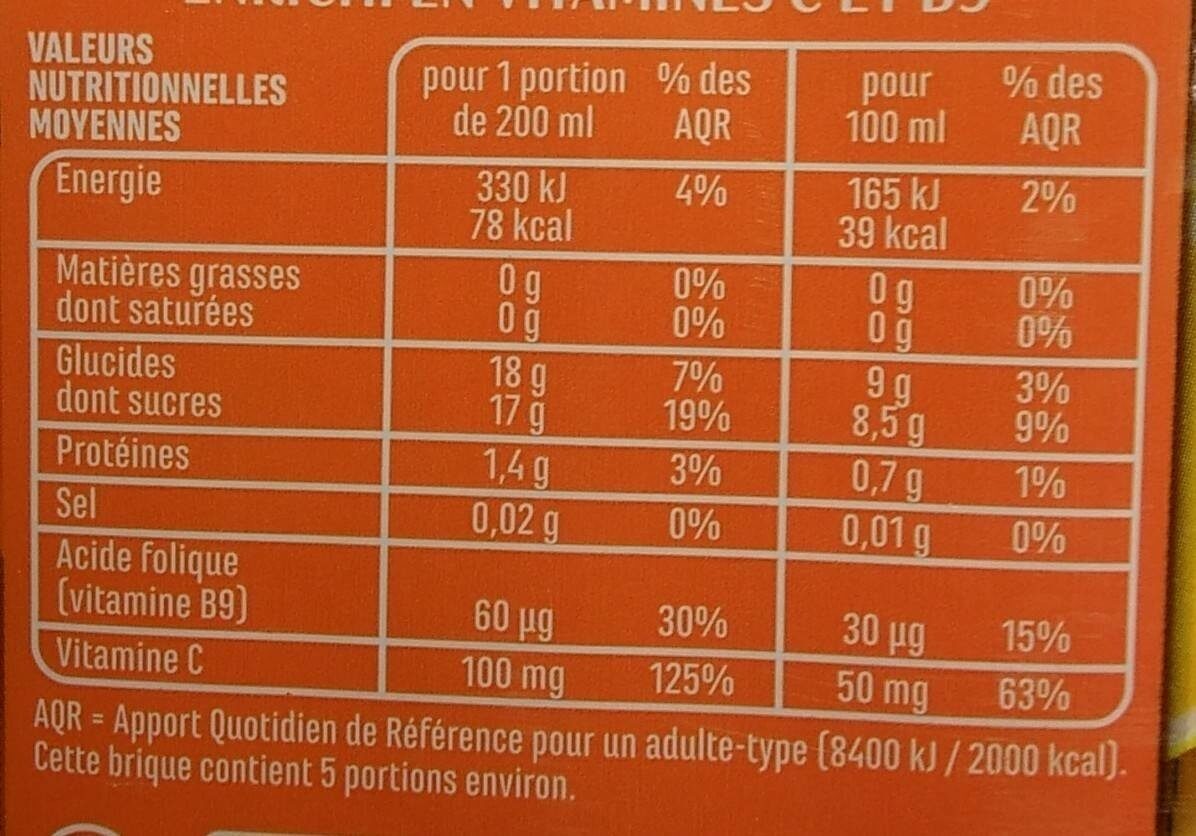 Jus d'orange - Nutrition facts - fr
