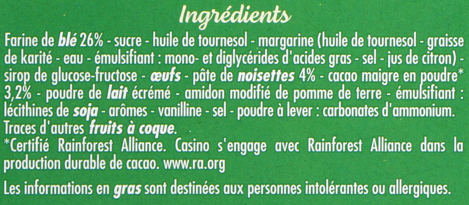 Sablés fourrés goût cacao noisette - المكونات - fr