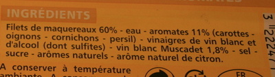 Filets de maquereaux marinés au muscadet et aux aromates - Ingredientes - fr