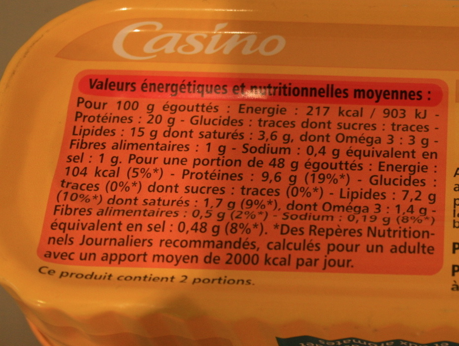 Filets de maquereaux marinés au muscadet et aux aromates - Información nutricional - fr