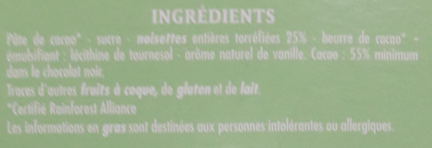 Chocolat Noir Noisettes entières - Ingredients - fr