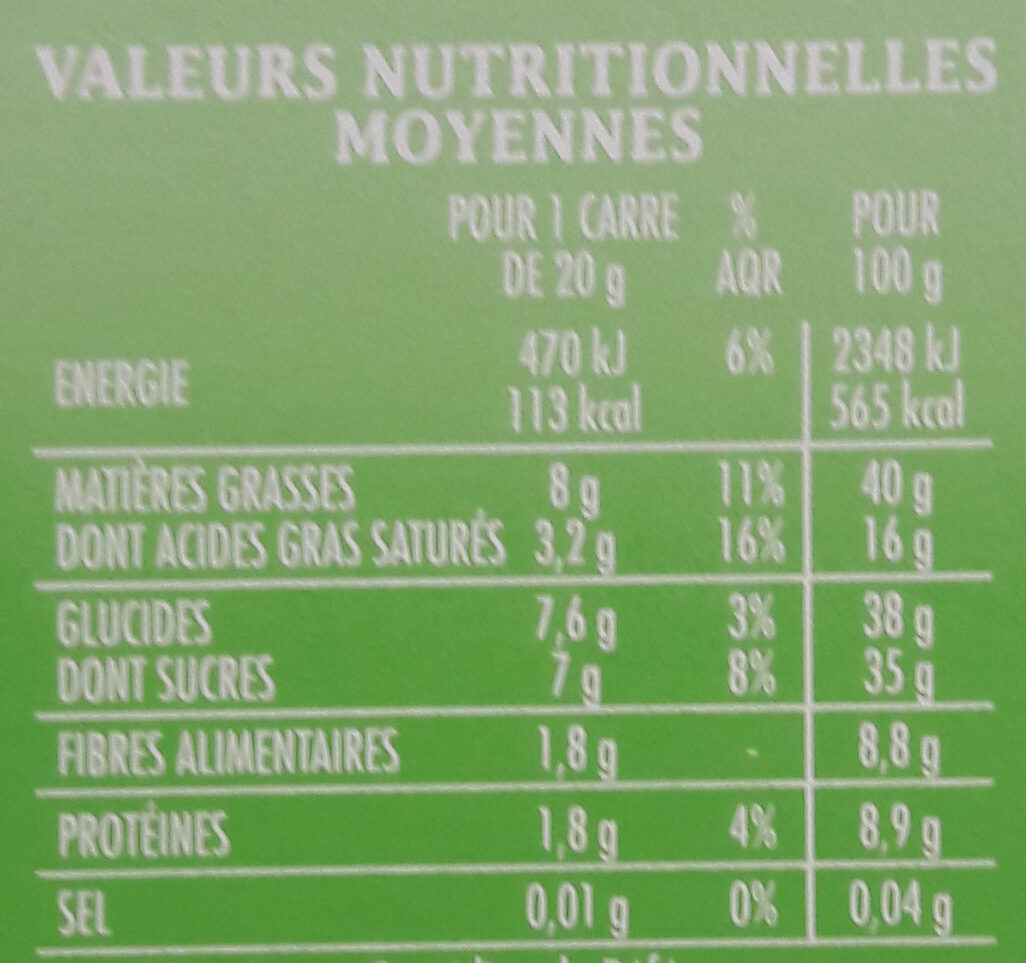 Chocolat Noir Noisettes entières - Nutrition facts - fr
