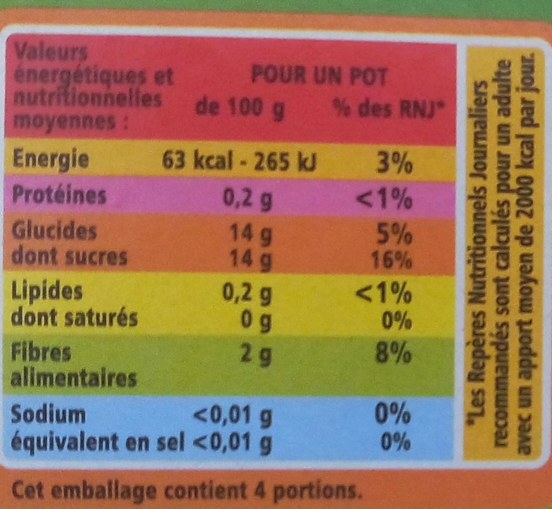 Compote allégée Pommes 30% de sucres en moins - Näringsfakta - fr