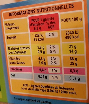 Galettes bretonnes BIO - Tableau nutritionnel
