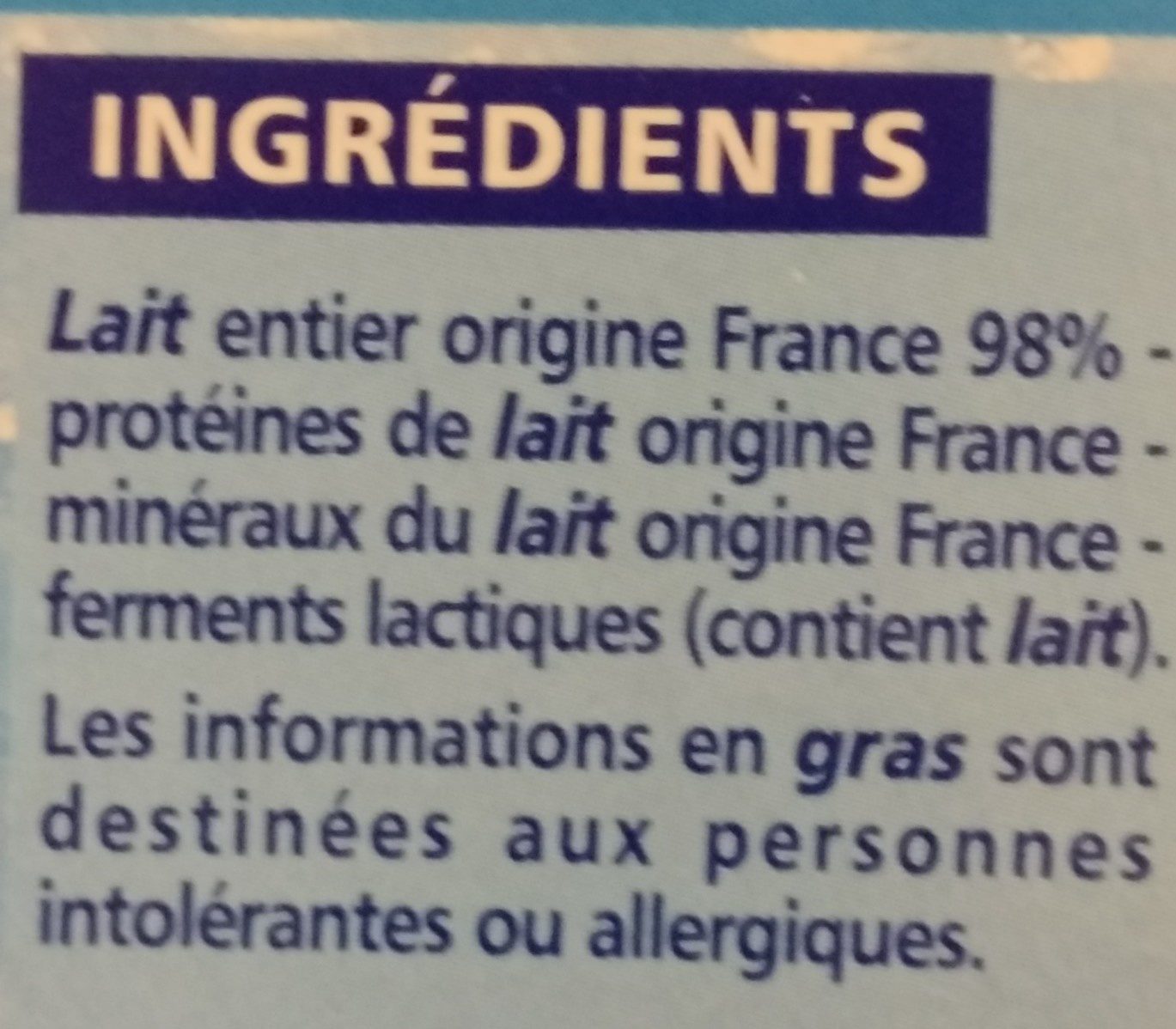 Yaourt brassé nature - Ingrédients