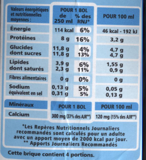 Lait demi-écrémé stérilisé UHT - Nutrition facts - fr