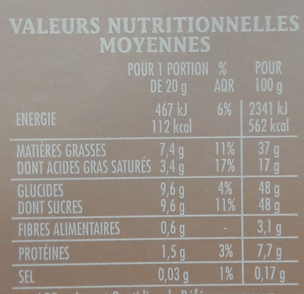 Chocolat au lait noix de pécan caramélisées - Nutrition facts - fr
