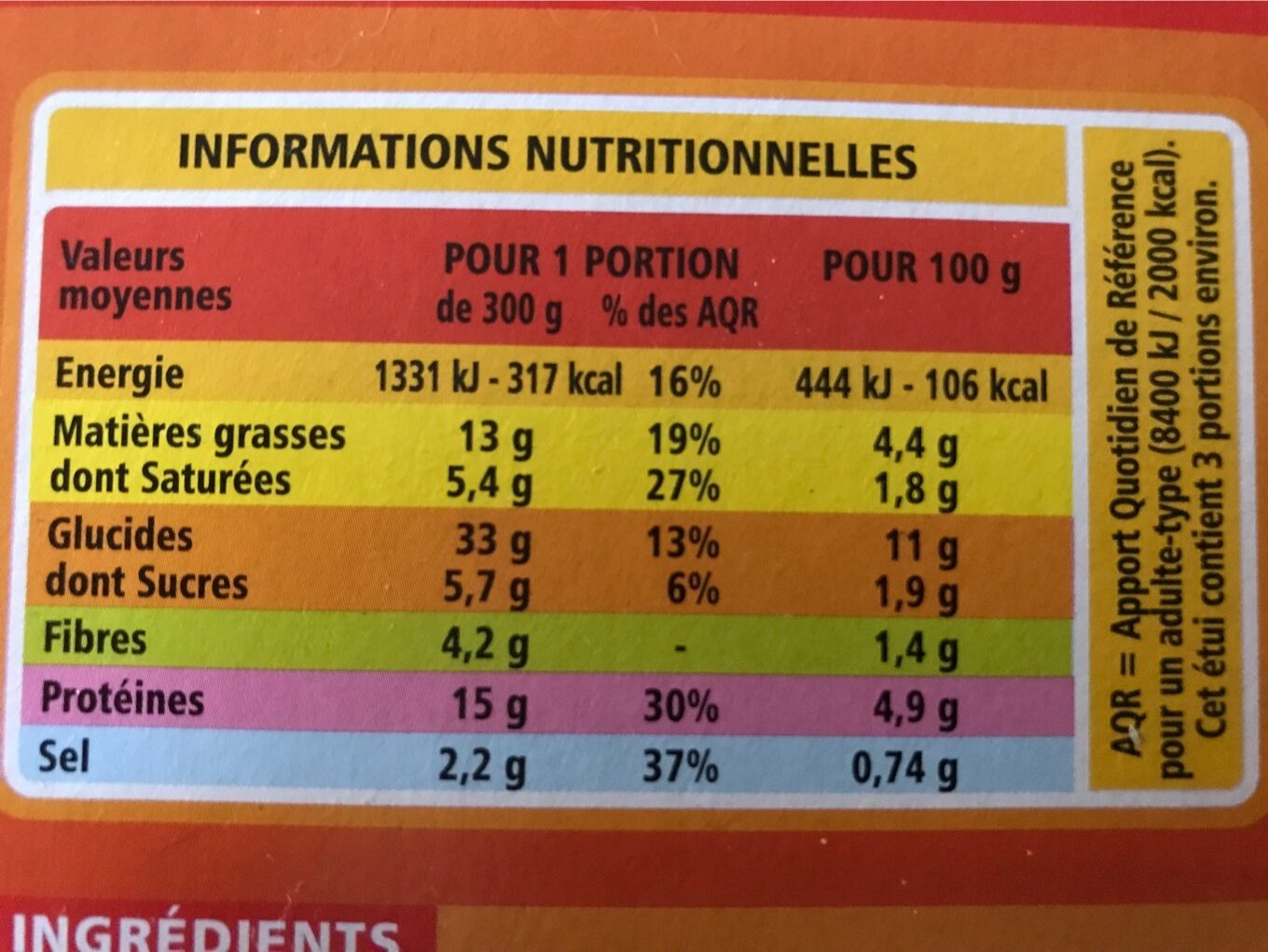 Hachis Parmentier - Nutrition facts - fr