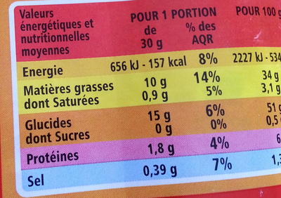 Chips nature - حقائق غذائية - fr