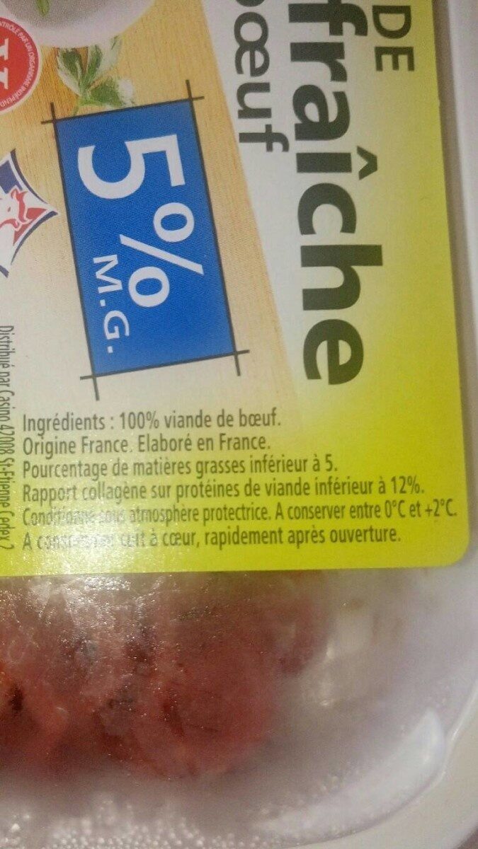 Viande Hachée Pur Boeuf 5% - Voedingswaarden - fr