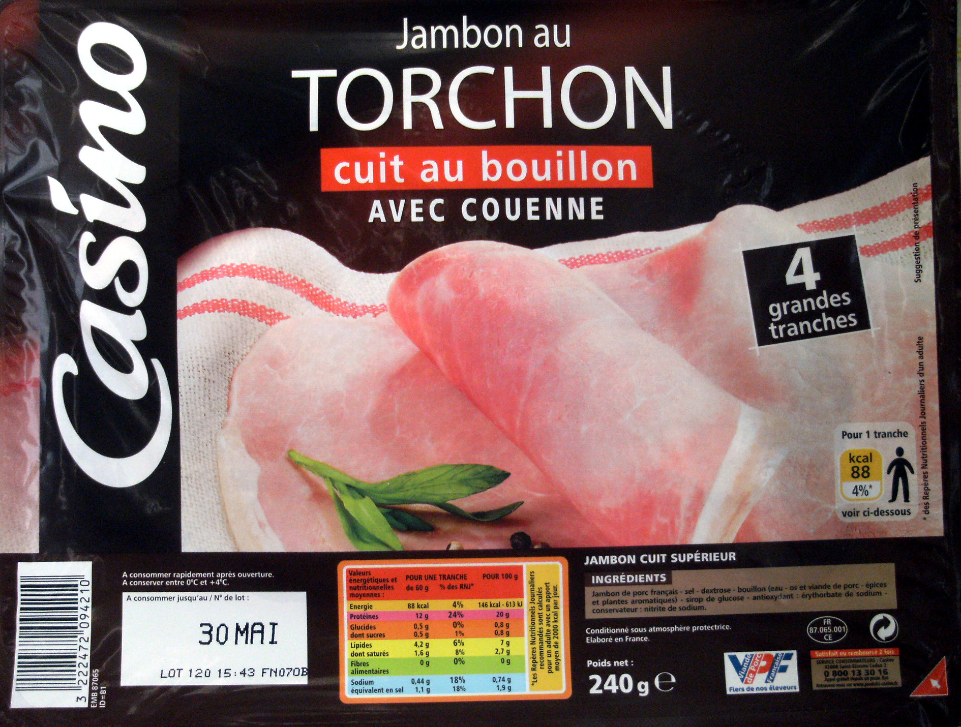 Jambon au Torchon cuit au bouillon Avec Couenne - Product - fr