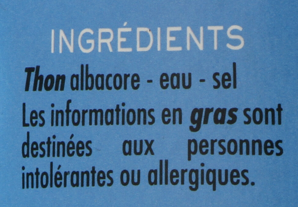 Thon albacore au naturel - Ingrédients
