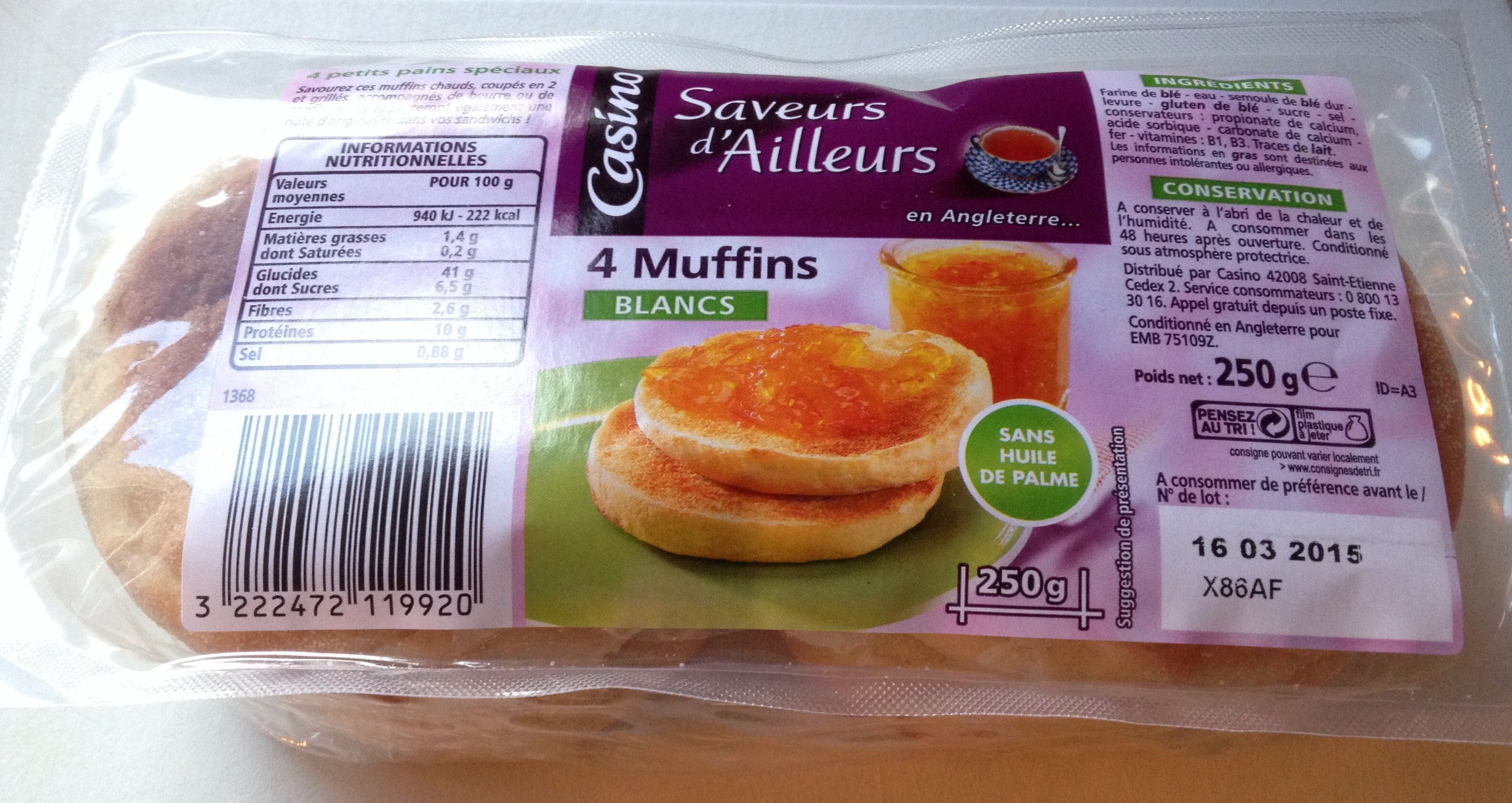 4 Muffins blancs - CASINO SAVEURS D'AILLEURS - Royaume-Uni - Product - fr