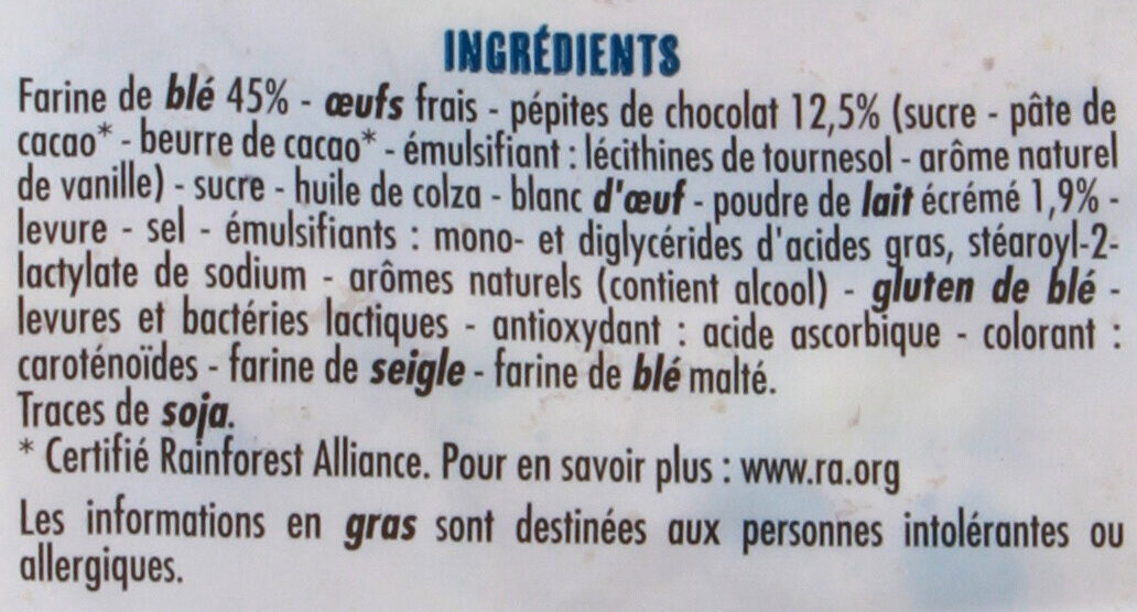 10 pains au lait aux pépites de chocolat - Ingrediënten - fr