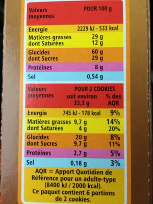 Cookies pépites de chocolat et noix de pécan - Información nutricional - fr