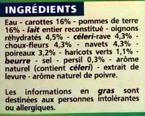 Le savoureux MOULINE DE LEGUMES VARIES - Ingrediënten - fr