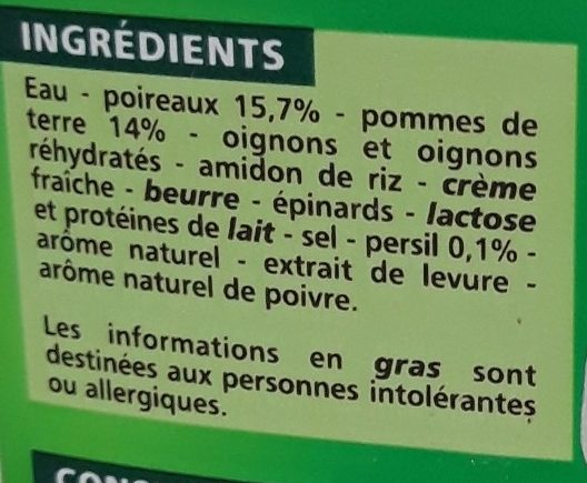 Velouté Poireaux pommes de terre - Ingredients - fr