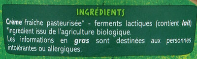 Crème fraîche épaisse Produit de l'agriculture biologique - Zutaten - fr