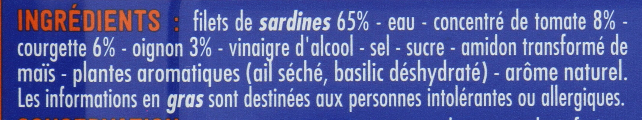 Filets de sardines à la tomate et petits légumes sans arête - Ingredientes - fr