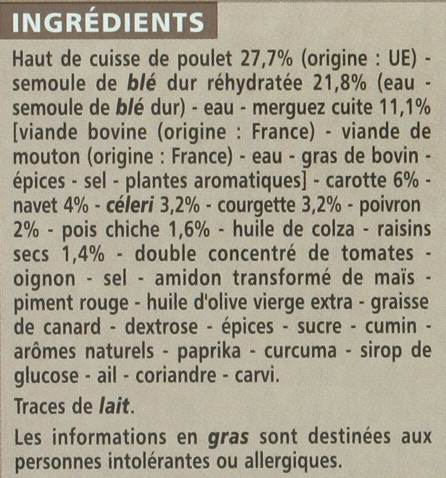 Couscous poulet merguez - Ingrédients