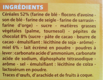 Biscuits Matin Miel et Pépites de Chocolat - Ingredients - fr