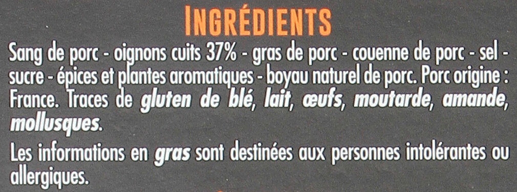 Boudins noirs aux oignons - Ingredientes - fr