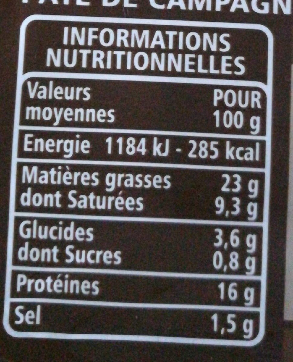 Mousse de foie Pâté de campagne recette à l'ancienne - Nutrition facts - fr