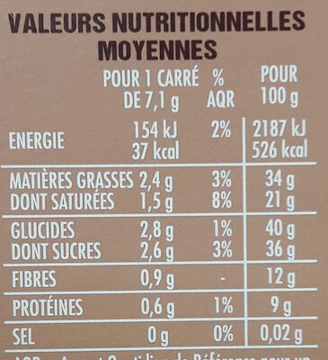 Noir dessert corsé 64% de cacao - Nutrition facts - fr