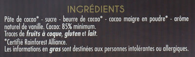 Noir dégustation 85% de cacao intense - Ingredienti - fr