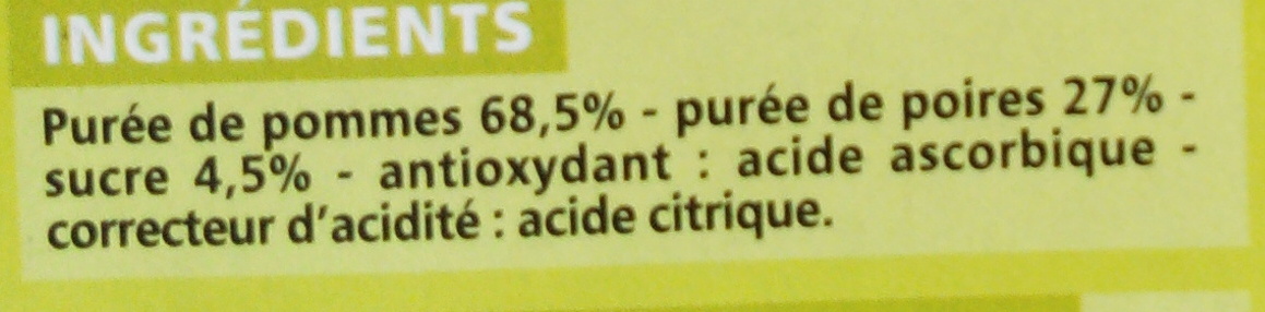 Compote allégée Pommes Poires 30% de sucres en moins - Ingrédients