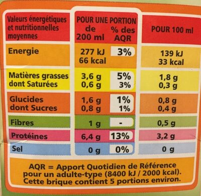 Boisson au Soja Nature - Nutrition facts - fr