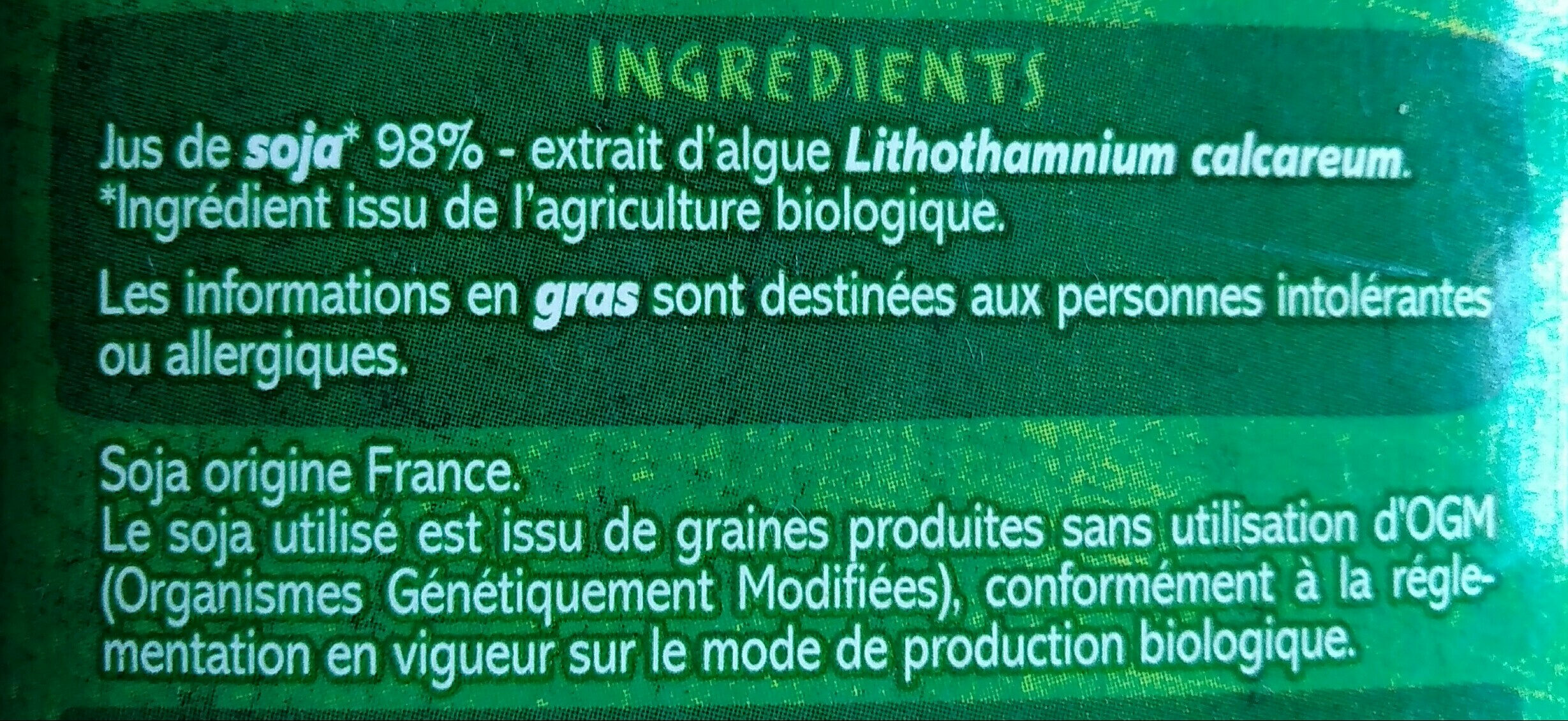 Boisson au soja calcium BIO - Ingredients - fr