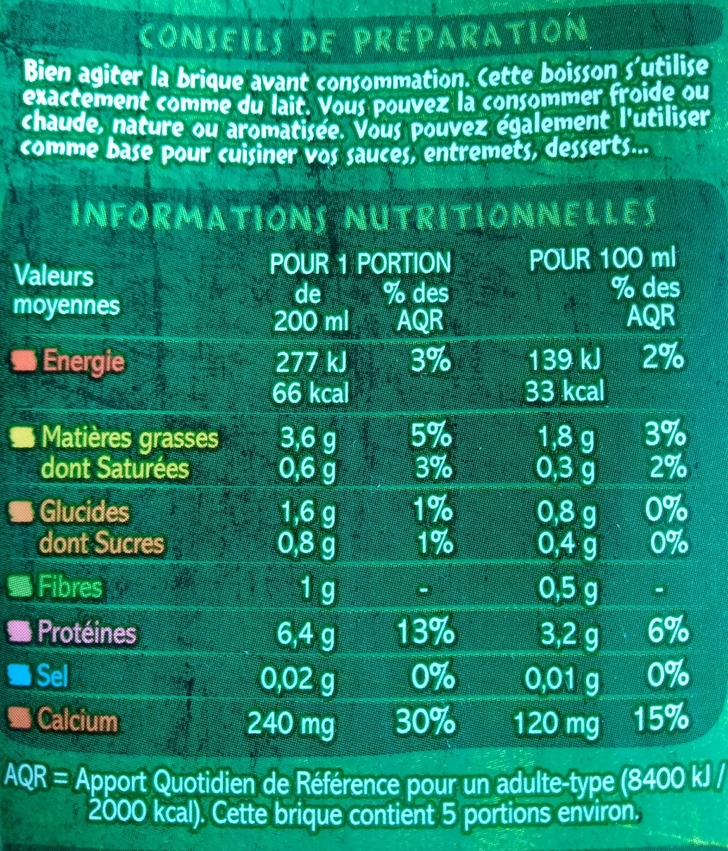 Boisson au soja calcium BIO - Nutrition facts - fr