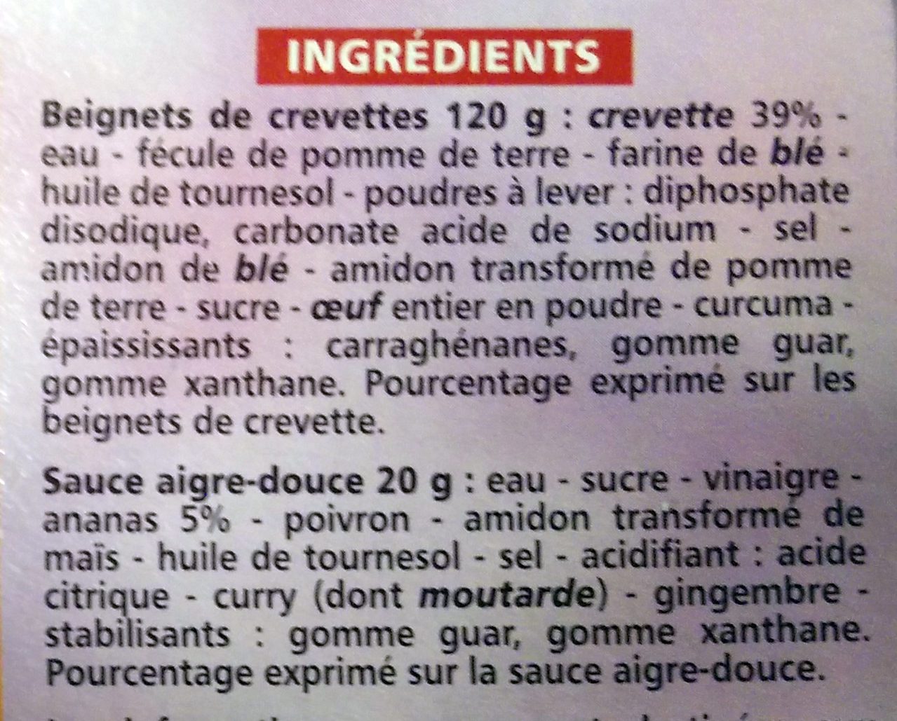 6 beignets de crevettes avec sauce aigre douce - Ingrédients