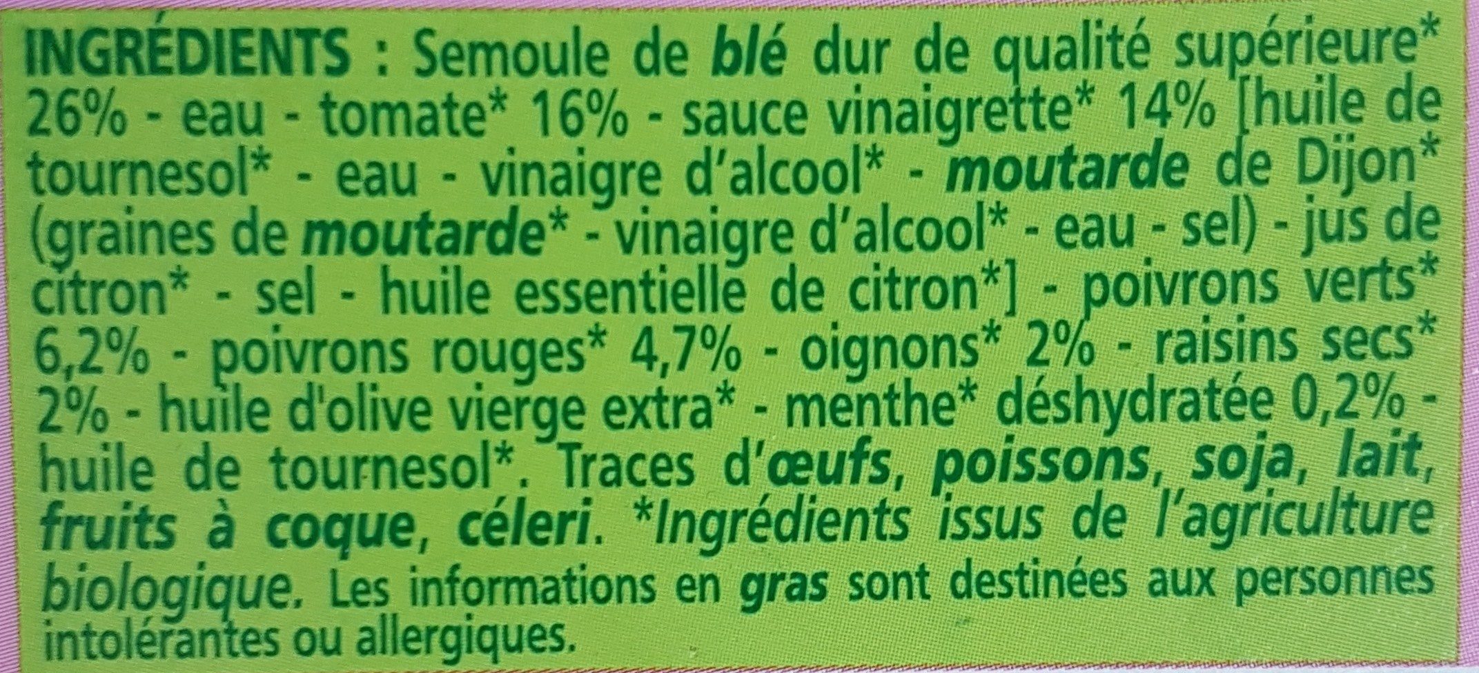 Taboulé oriental sauce vinaigrette - Ingredientes - fr