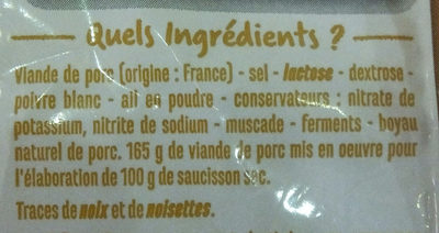 Saucisson sec pur porc qualité supérieure Label Rouge - Ingredienser - fr
