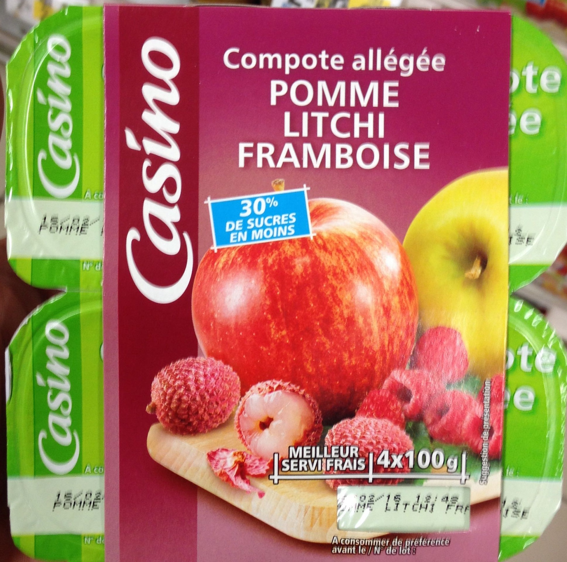 Compote allégée Pommes Litchis Framboises - Product - fr