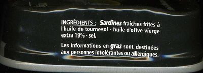 Sardines à l'huile d'olive vierge extra millesime 2017 - Ingrédients