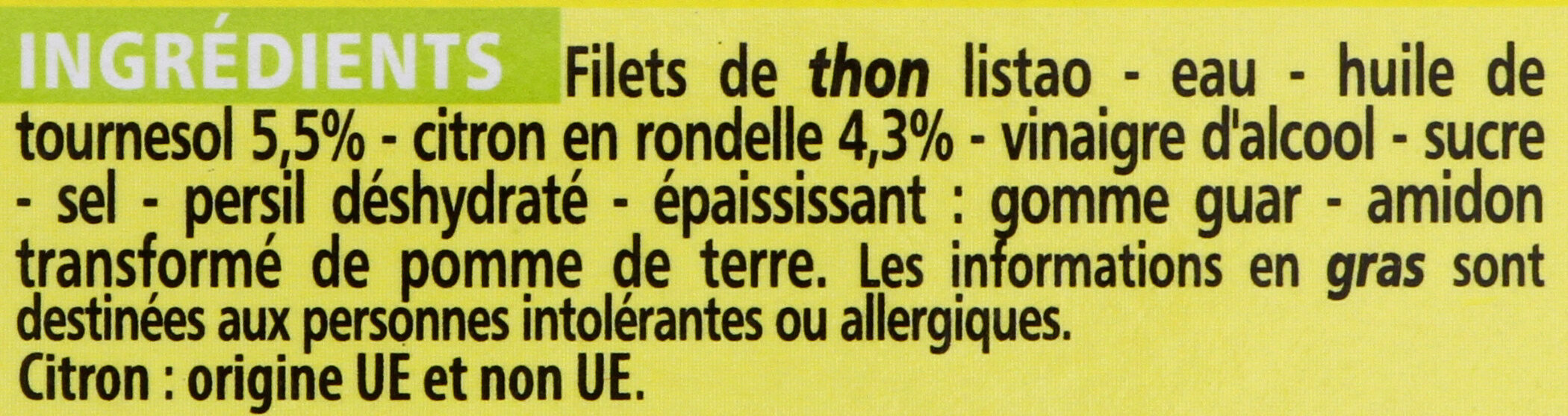 Filets de thon au citron - Ingrédients