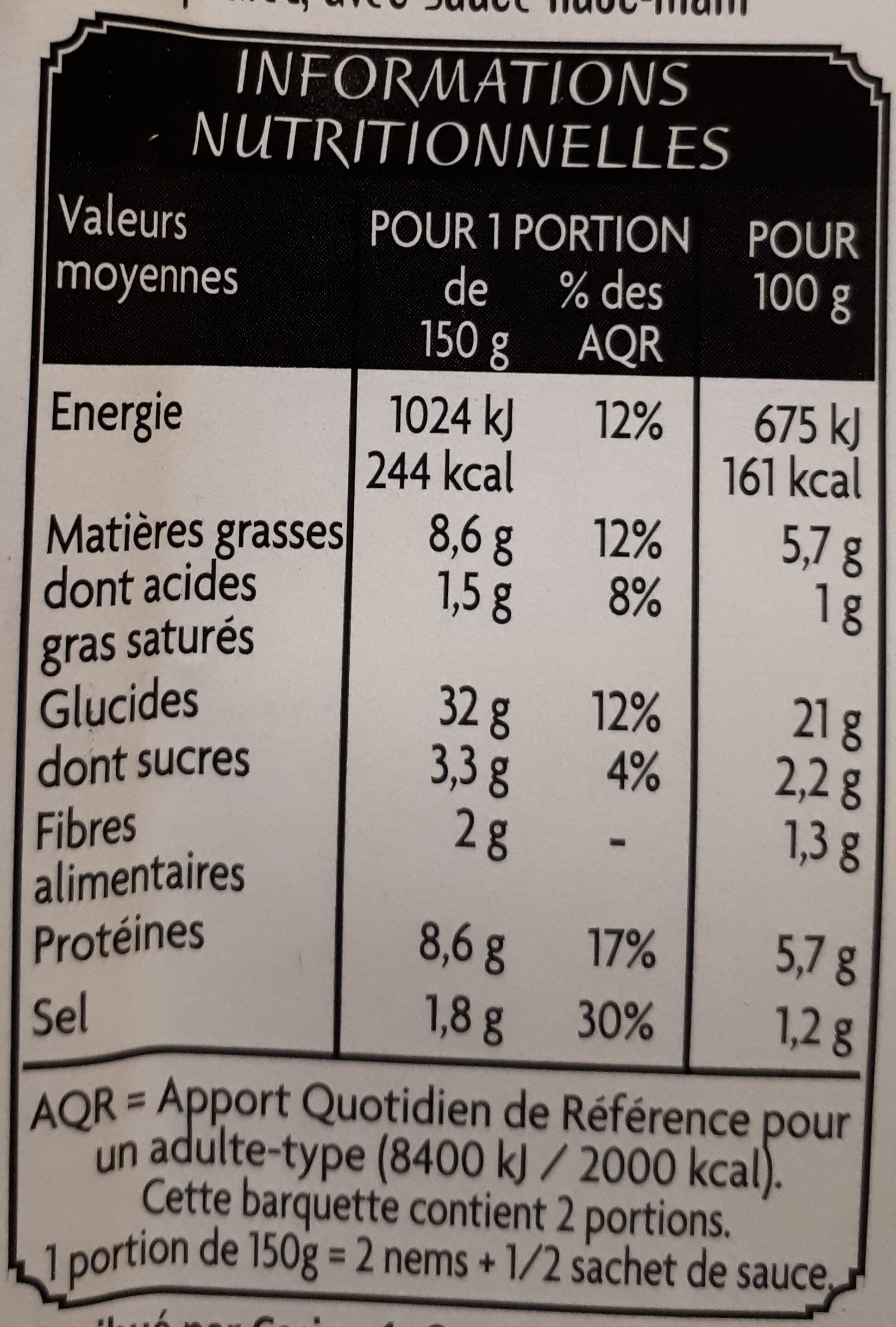 4 NEMS POULET sauce NuocMâm - Nutrition facts - fr
