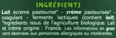 Fromage blanc bio 3.2% de mat.gr.sur produit fini - Ingrédients