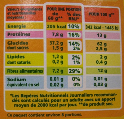 Boulgour bio - Información nutricional - fr