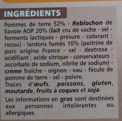Tartiflette au Reblochon de Savoie - Ingredienser - fr