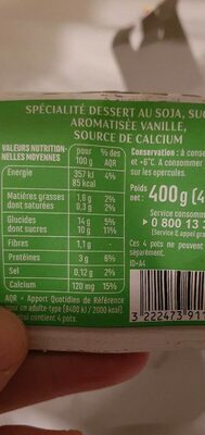 Spécialité au soja saveur vanille - Tableau nutritionnel