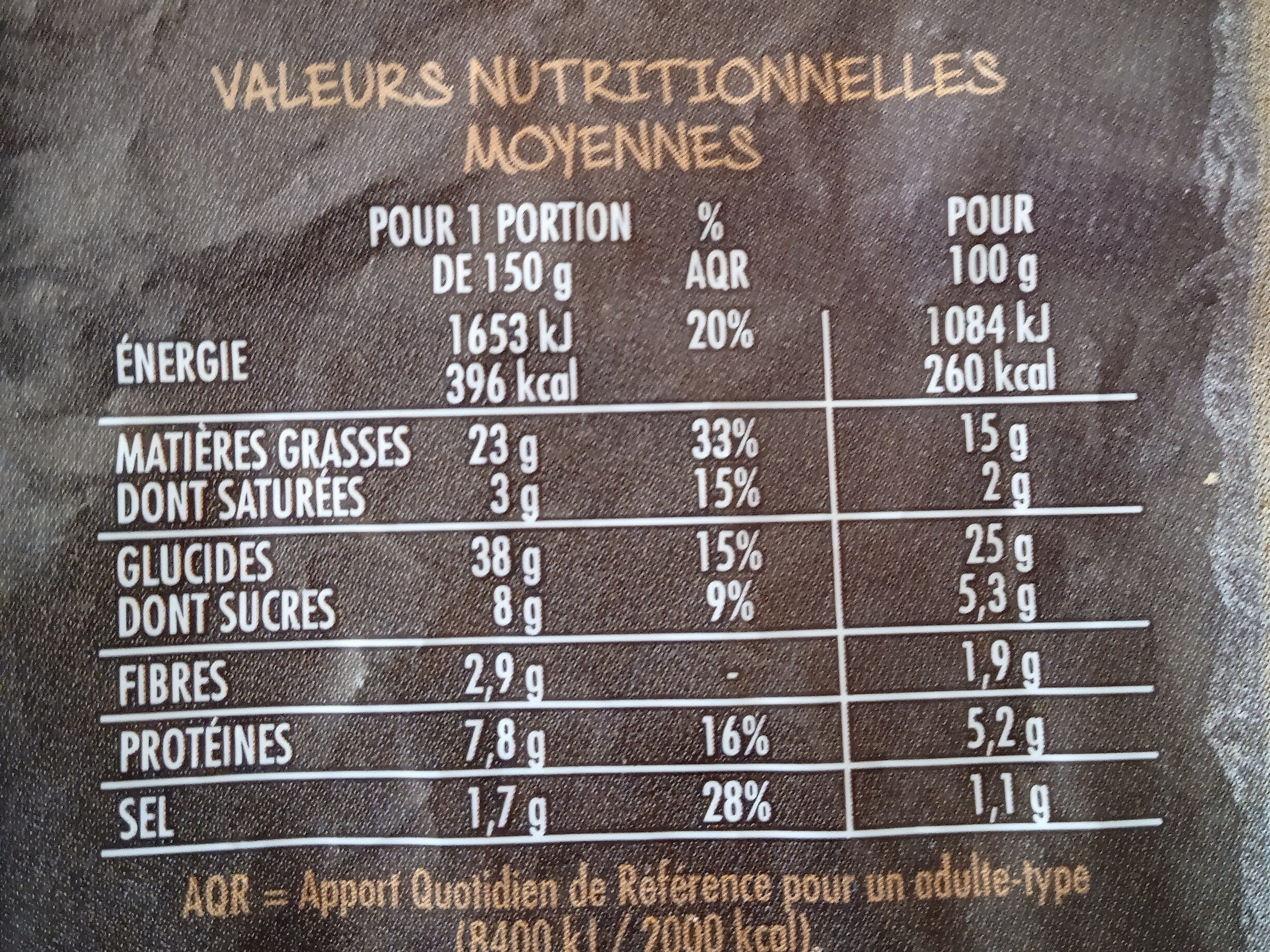 Pommes Dauphines - Tableau nutritionnel