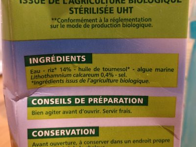 Boisson Riz Calcium - Ingredients - fr