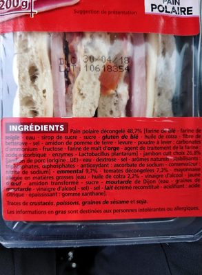 Sandwich Jambon Emmental Tomate Pain Polaire Maxi - Ingrediënten - fr