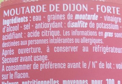 Moutarde forte de Dijon Forte - Zutaten - fr
